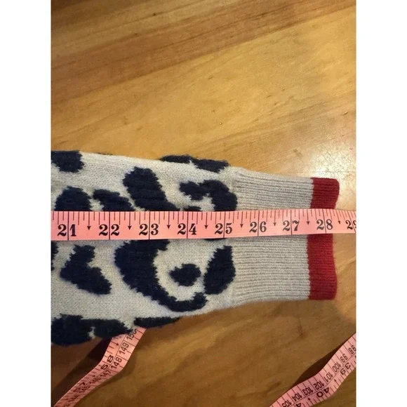 Leopard Print Taupe Navy Blue Cardigan Red Buttons *No Size Tag See Measurements - Picture 9 of 9